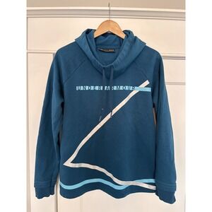 Under Armour Hoodie Womens large Blue White Loose Fit Cowl Neck Drawstring